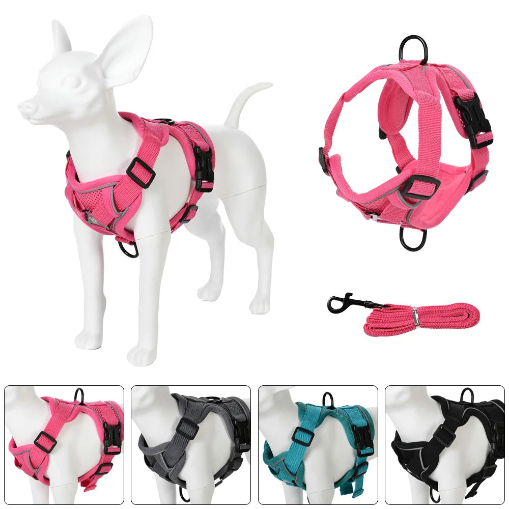Reflective Adjustable Dog & Cat Harness Leash Set – Breathable Nylon Vest for Hiking & Walking