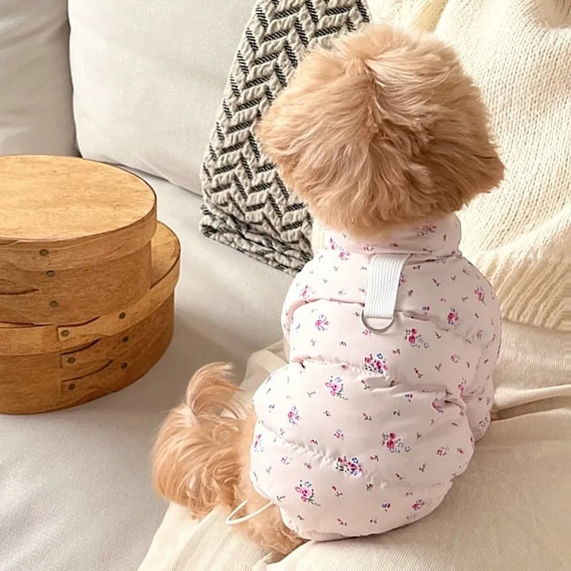 Floral Winter Dog Coat – Warm Thickened Cotton Jacket for Small Dogs