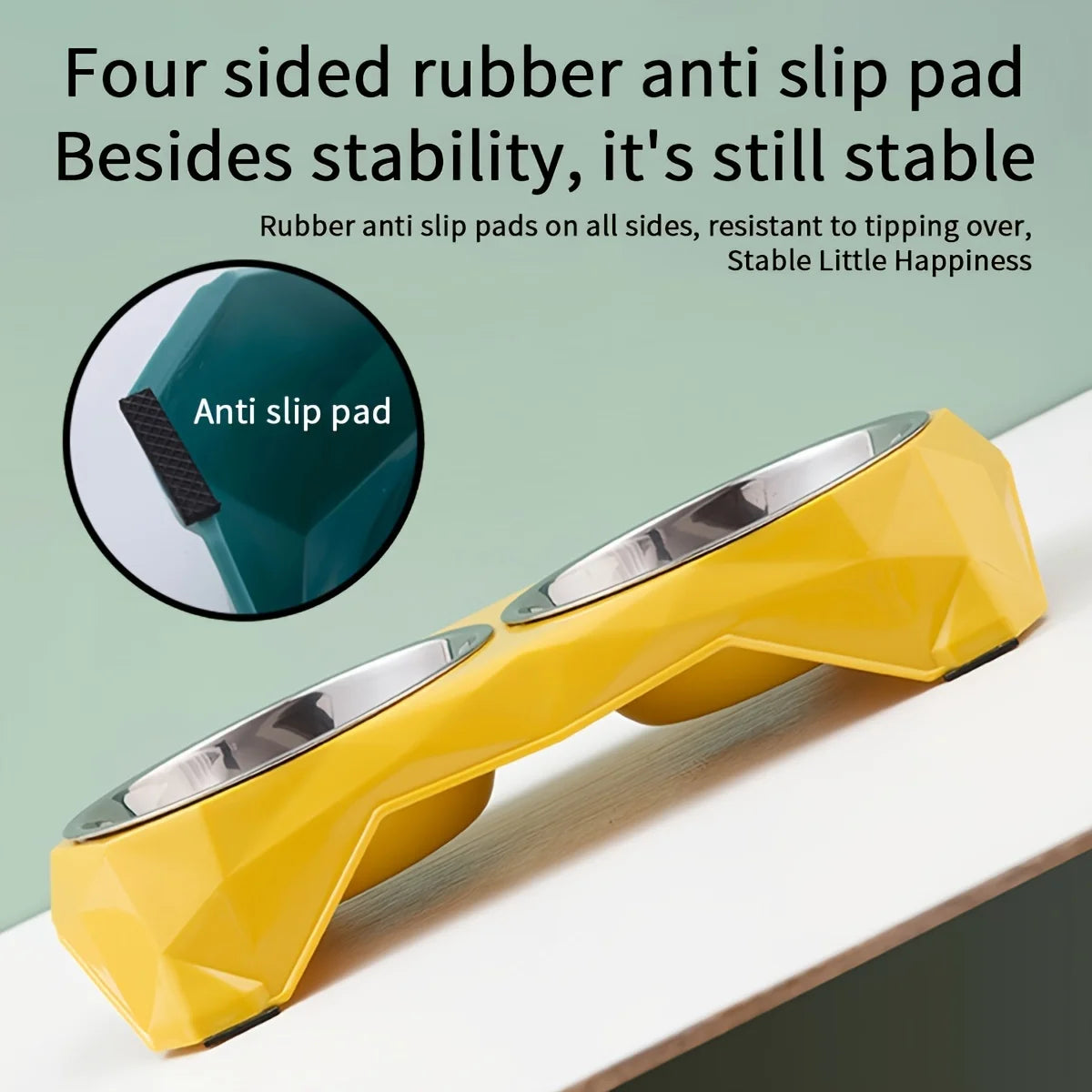 Non-Slip Double Pet Bowl – Large Capacity Diamond Pattern Food & Water Feeder