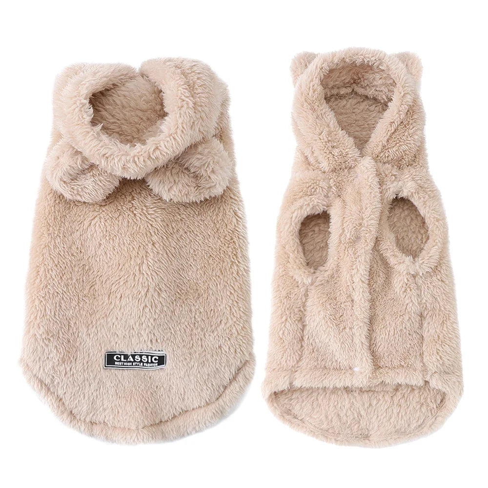 Hooded Fleece Cat & Dog Jacket with Rabbit Ears – Warm Winter Coat for Small Pets