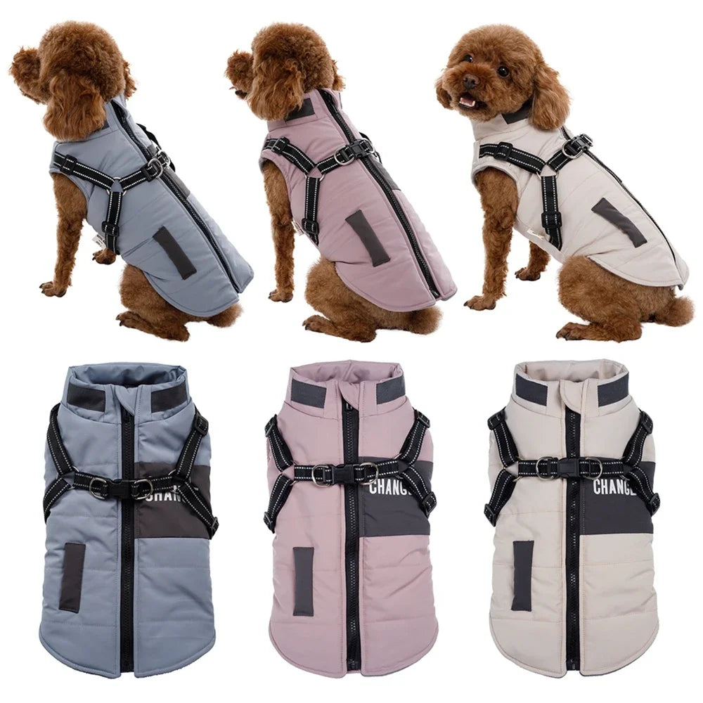 Windproof Hooded Dog Coat with Double-D Leash Ring – Warm Vest-Style Jacket for Dogs