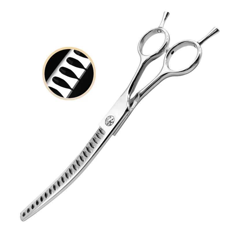 Professional Pet Grooming Thinning Scissors – 7-Inch Curved & Straight for Dogs & Cats