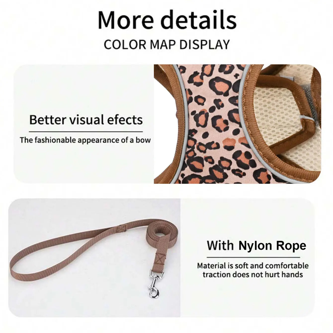 Leopard Print Dog & Cat Harness with Leash – Breathable Mesh Vest