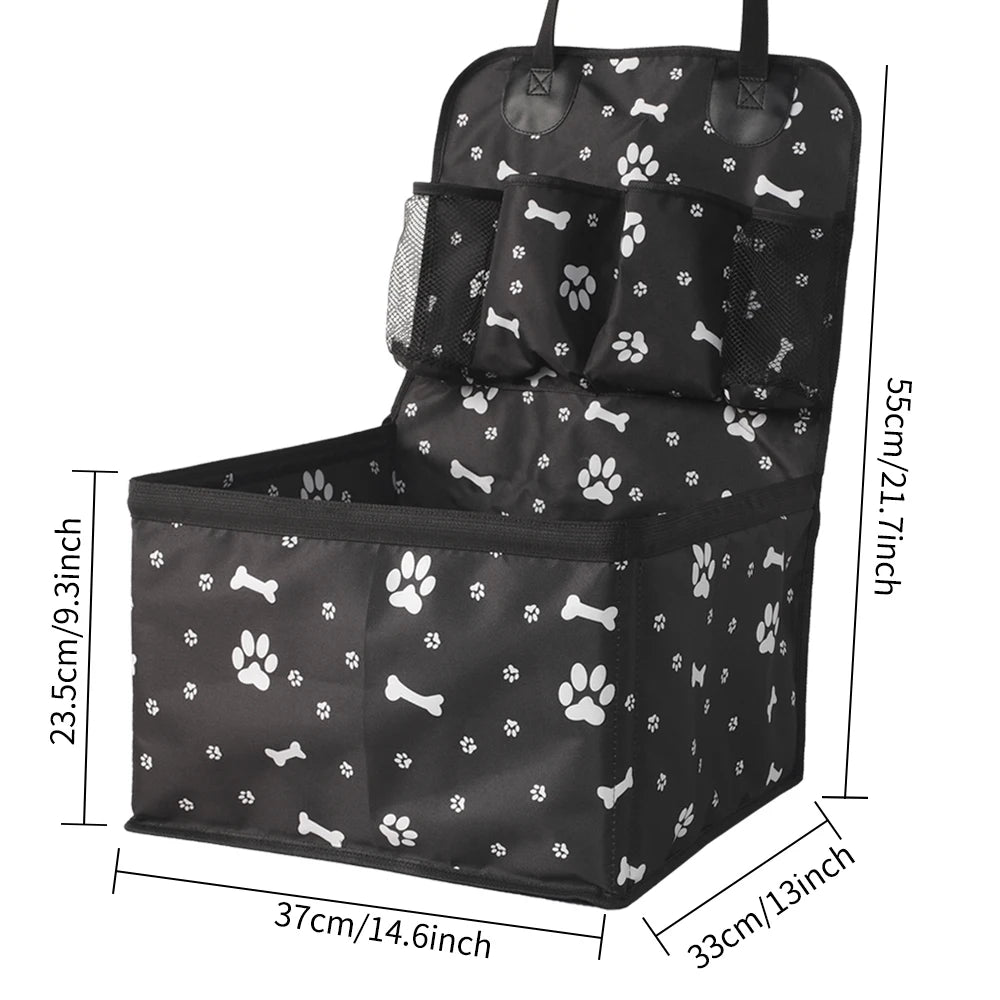 Foldable Dog Car Seat Basket with Storage Pockets – Small to Medium Dogs