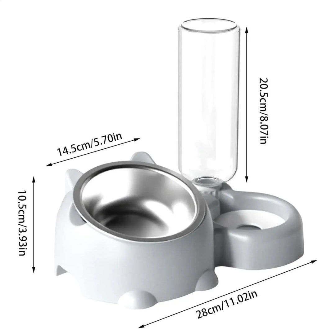Tilted Pet Bowl Set with Automatic Water Dispenser – No-Spill Food & Water Feeder