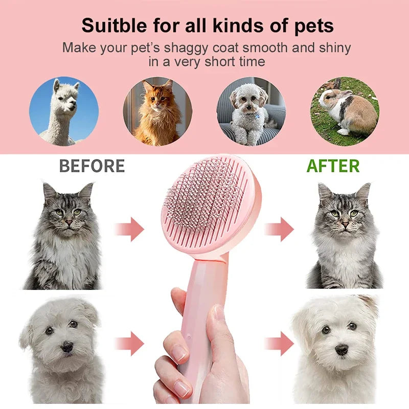 One-Click Self-Cleaning Pet Hair Removal Brush for Cats & Dogs