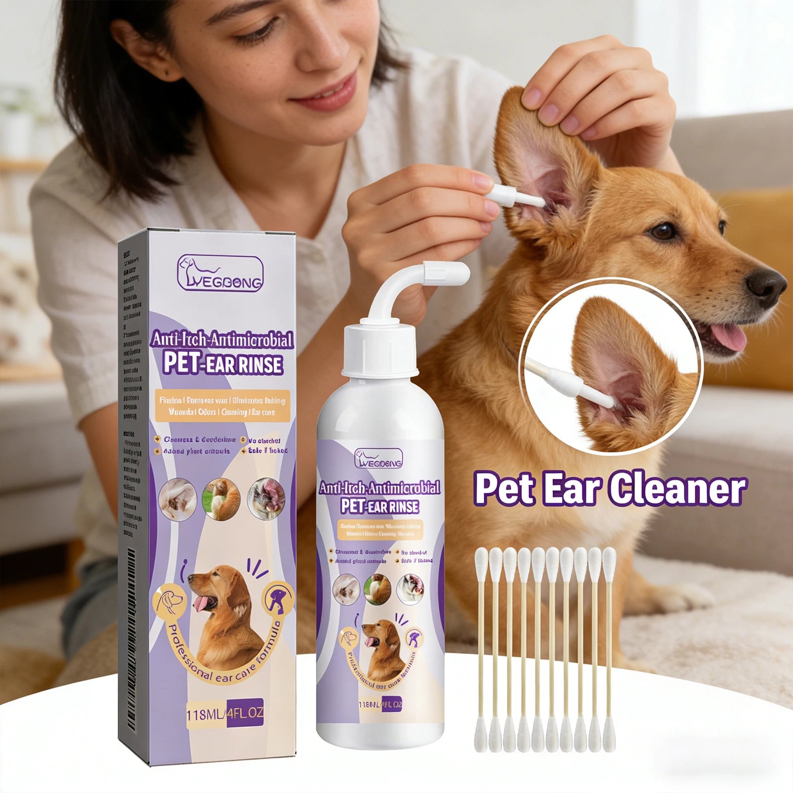 Pet Ear Cleaner Drops – Removes Ear Wax, Relieves Odor & Prevents Infection for Dogs & Cats (118ml)