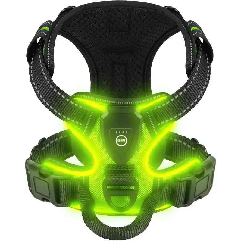 LED Light-Up Dog Harness Vest – USB Rechargeable, No-Pull, 3 Light Modes for Night Walking