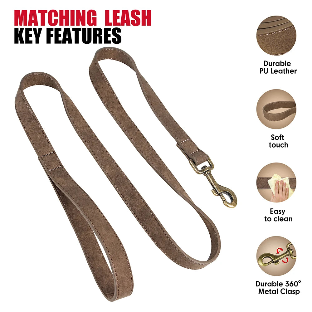 PU Leather Dog Collar & Leash Set – Adjustable, Durable & Soft for Small to Large Dogs