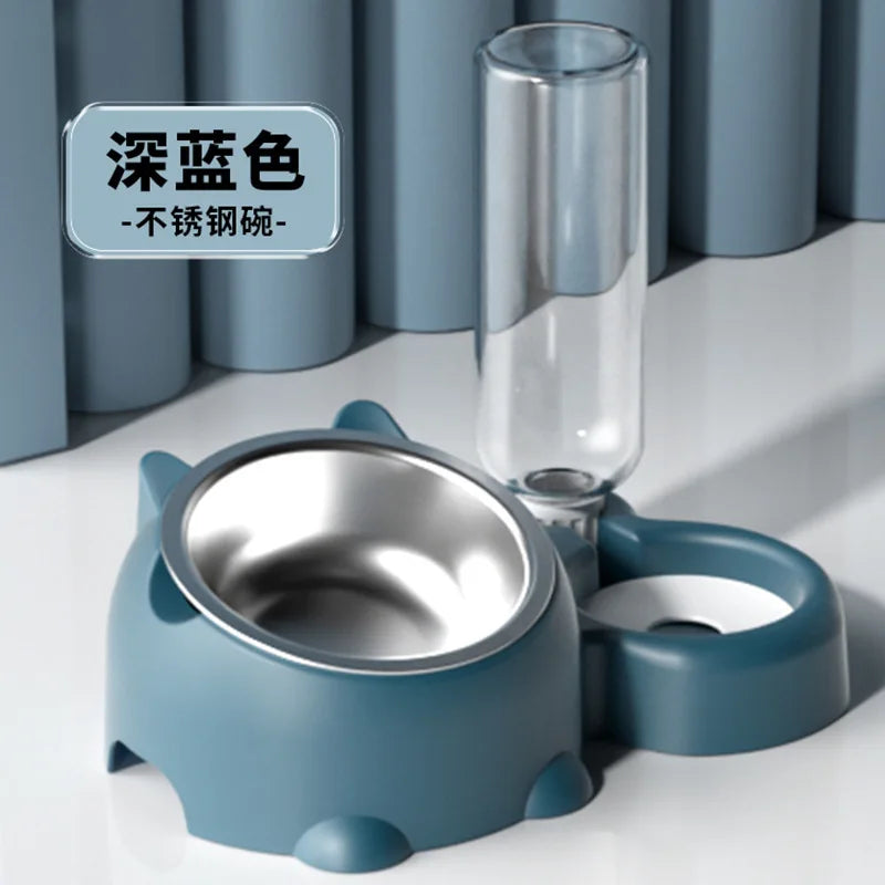 Tilted Pet Bowl Set with Automatic Water Dispenser – No-Spill Food & Water Feeder