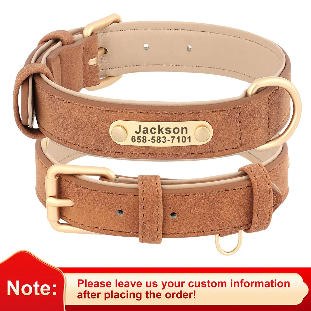 Personalized PU Leather Dog Collar & Leash Set – Free Custom ID Nameplate