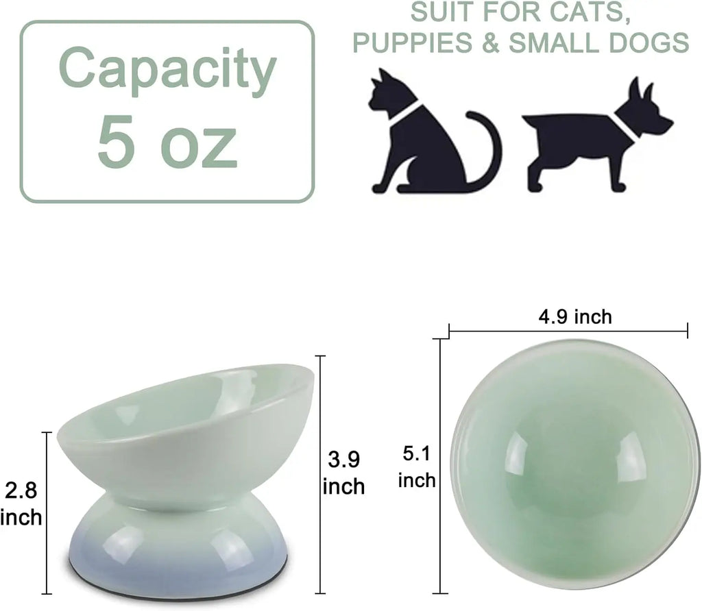 Tilted Ceramic Elevated Cat Bowl – Dishwasher & Microwave Safe Pet Feeder