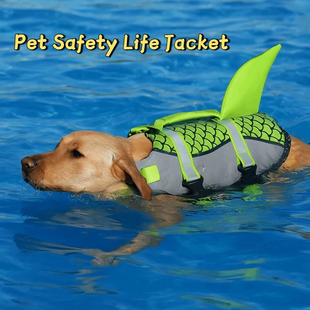 Shark Dog Life Jacket – Reflective High-Buoyancy Safety Vest with Rescue Handle