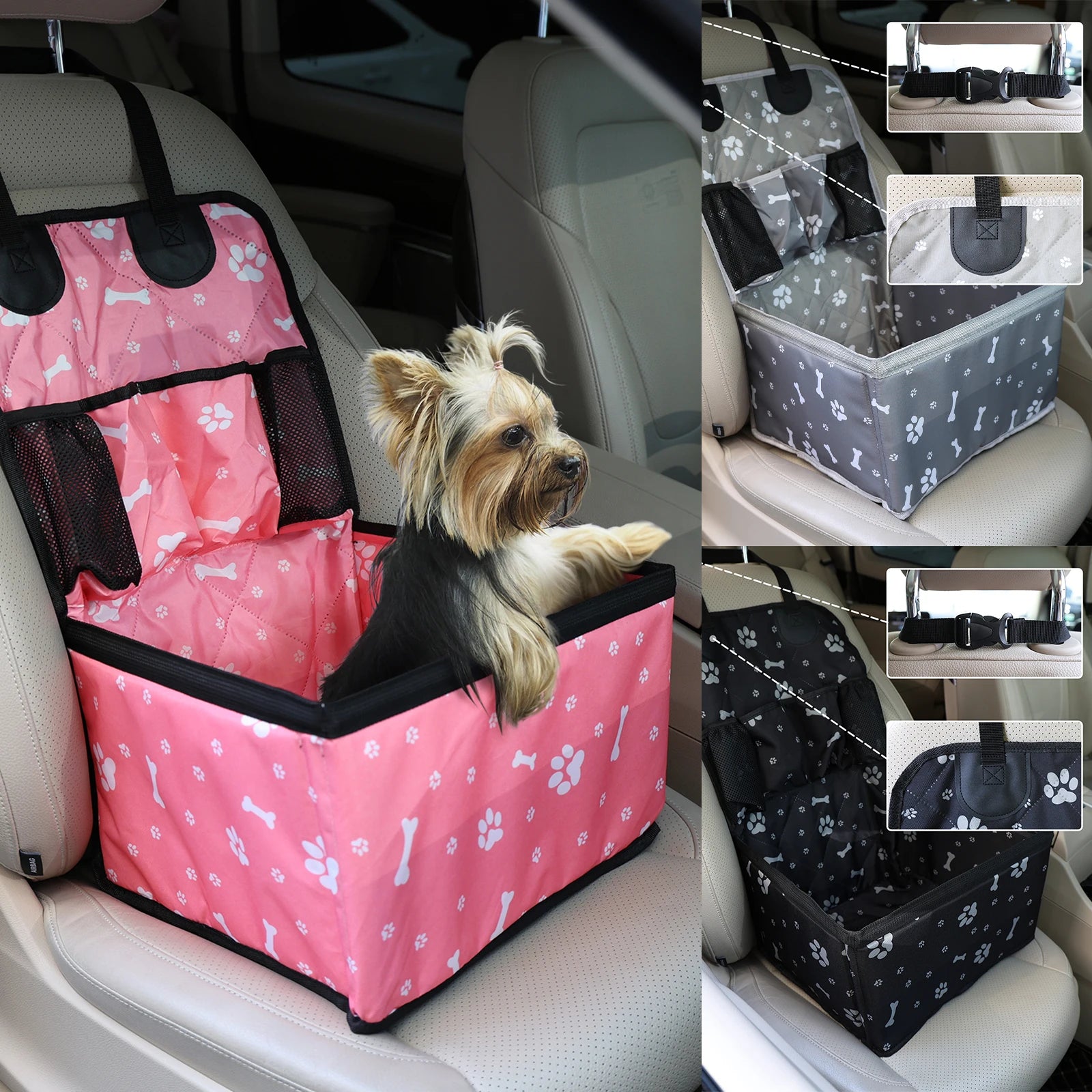 Dog Car Seat with Storage Pockets & Safety Fence – Small to Medium Dogs
