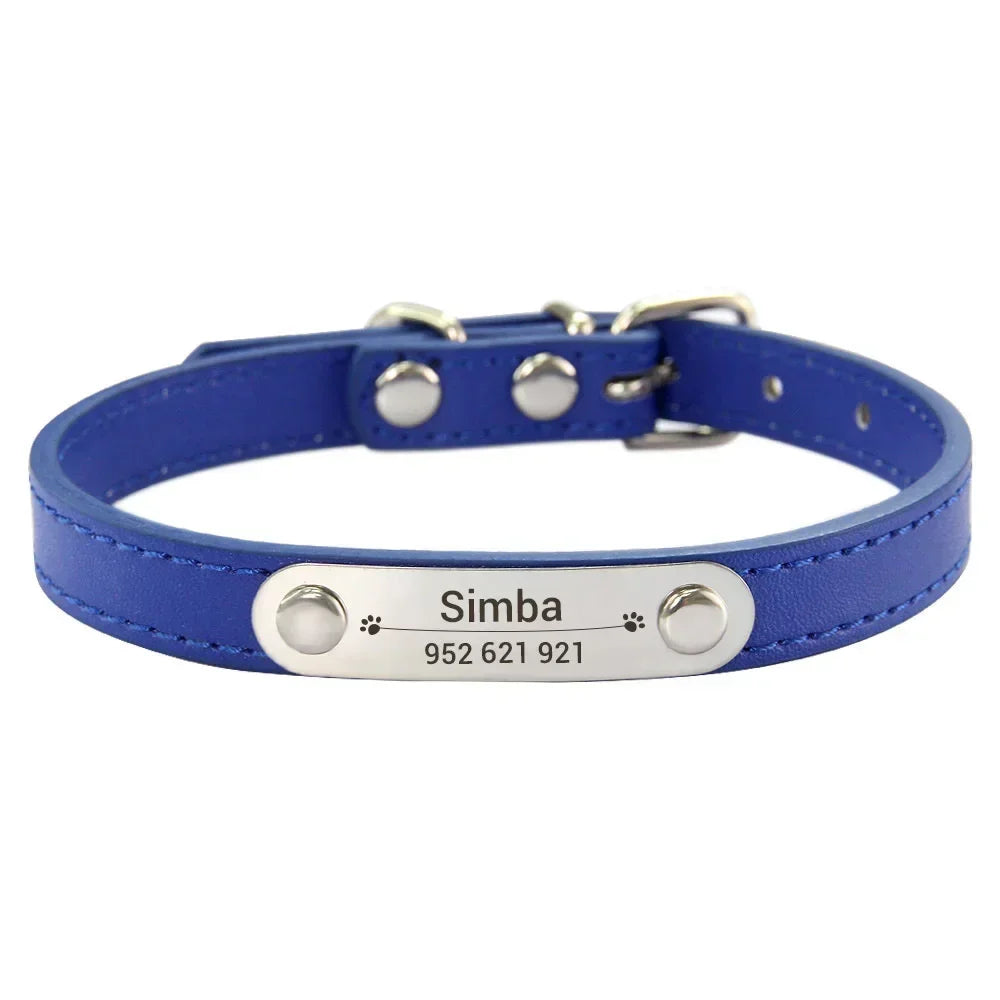 Personalized PU Leather Dog Collar – Custom Name ID Tag for Small to Large Dogs