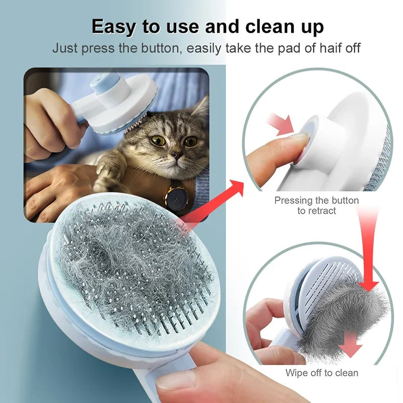 One-Click Self-Cleaning Pet Hair Removal Brush for Cats & Dogs