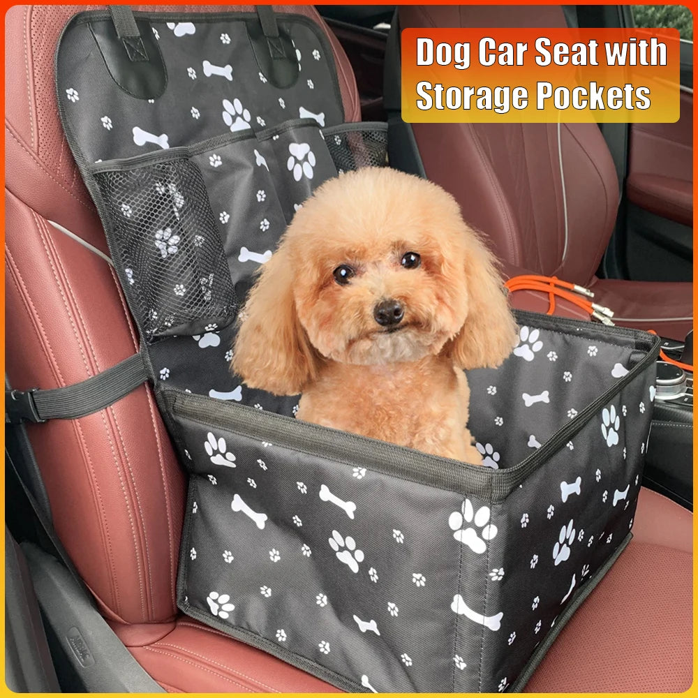 Foldable Dog Car Seat Basket with Storage Pockets – Small to Medium Dogs