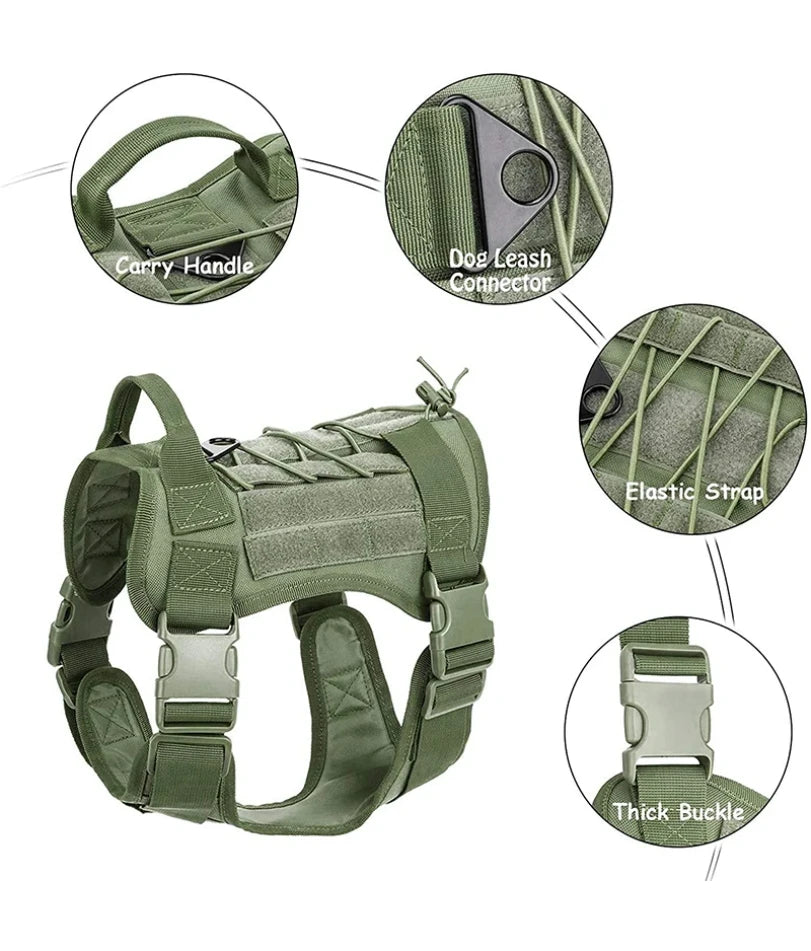 Tactical Military Dog Harness – Padded Quick-Release Vest for Small, Medium & Large Dogs