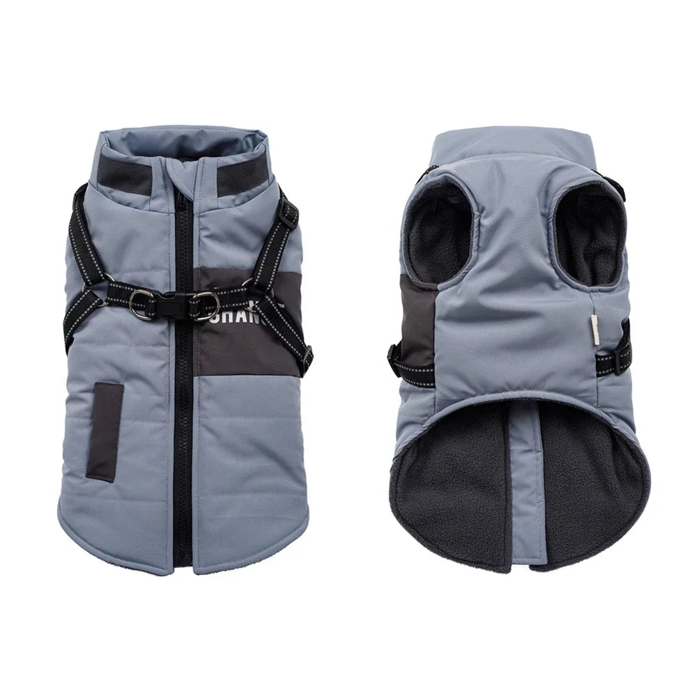 Windproof Hooded Dog Coat with Double-D Leash Ring – Warm Vest-Style Jacket for Dogs