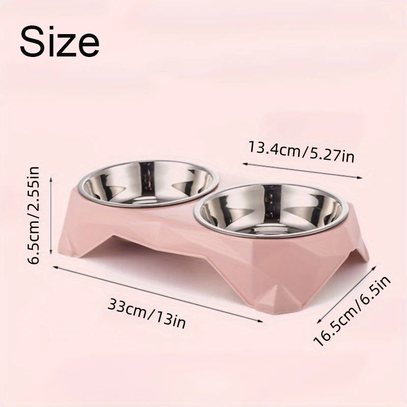 Non-Slip Double Pet Bowl – Large Capacity Diamond Pattern Food & Water Feeder