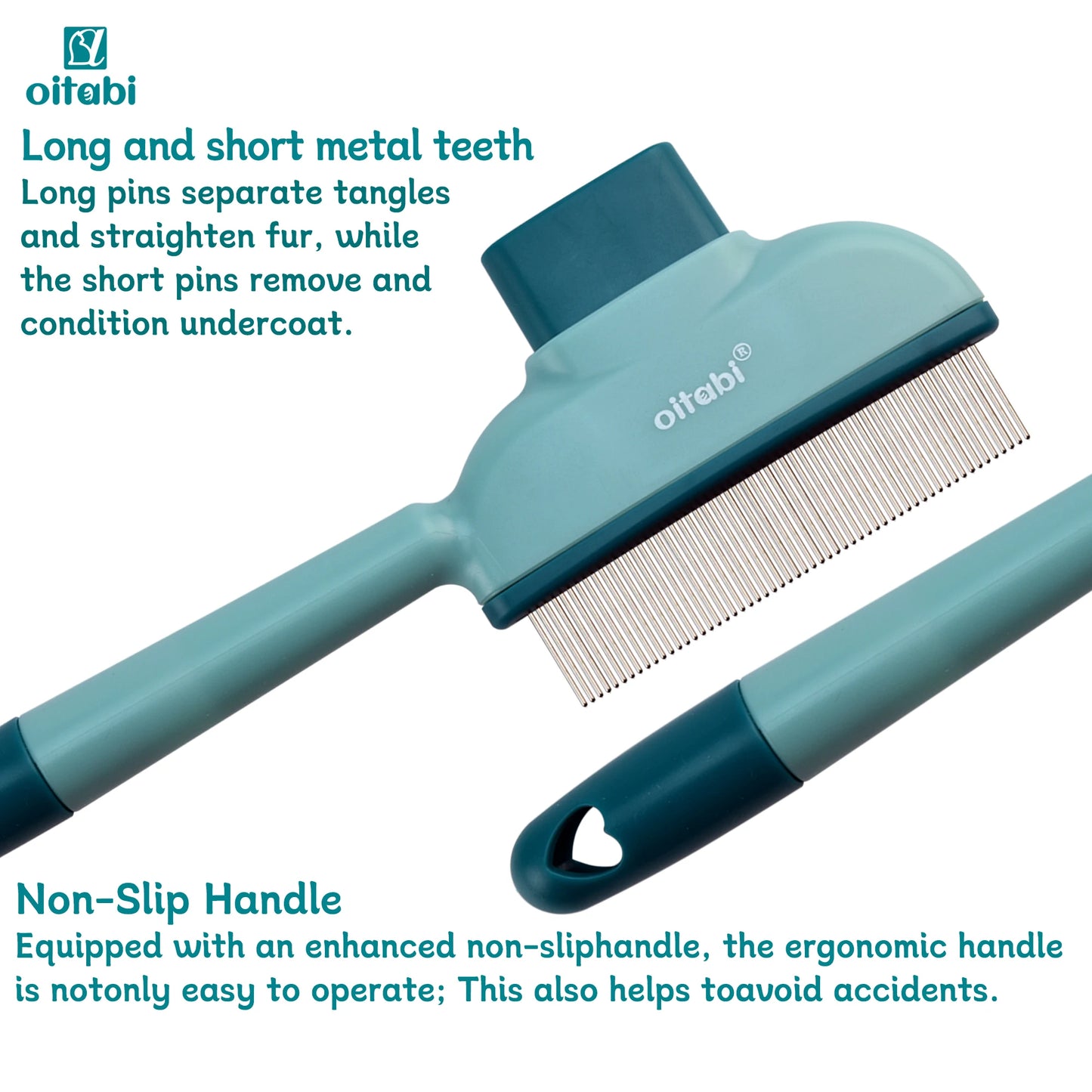 Oitabi Pet Deshedding Flea Comb – Stainless Steel Teeth for Dogs & Cats