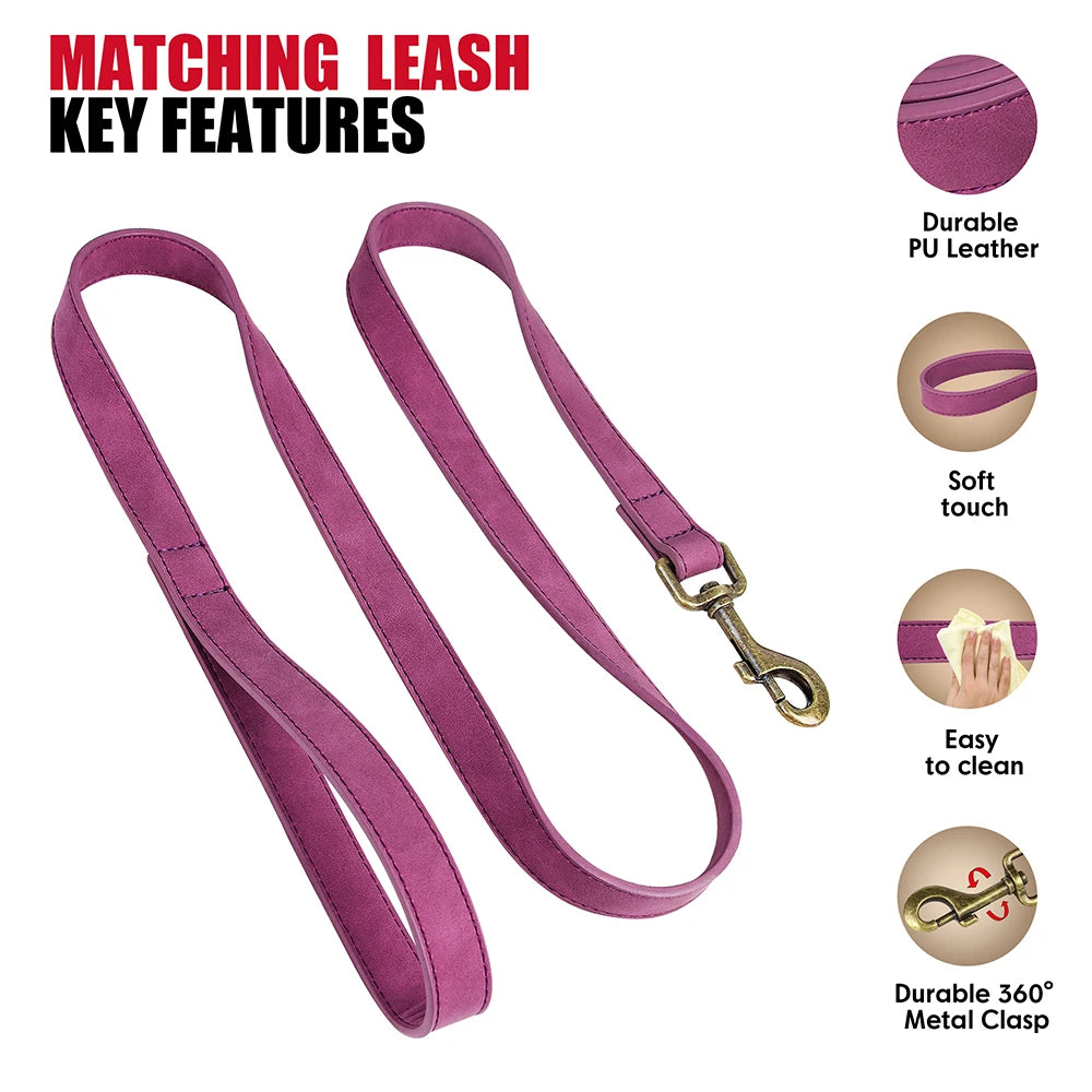 PU Leather Dog Collar & Leash Set – Adjustable, Durable & Soft for Small to Large Dogs