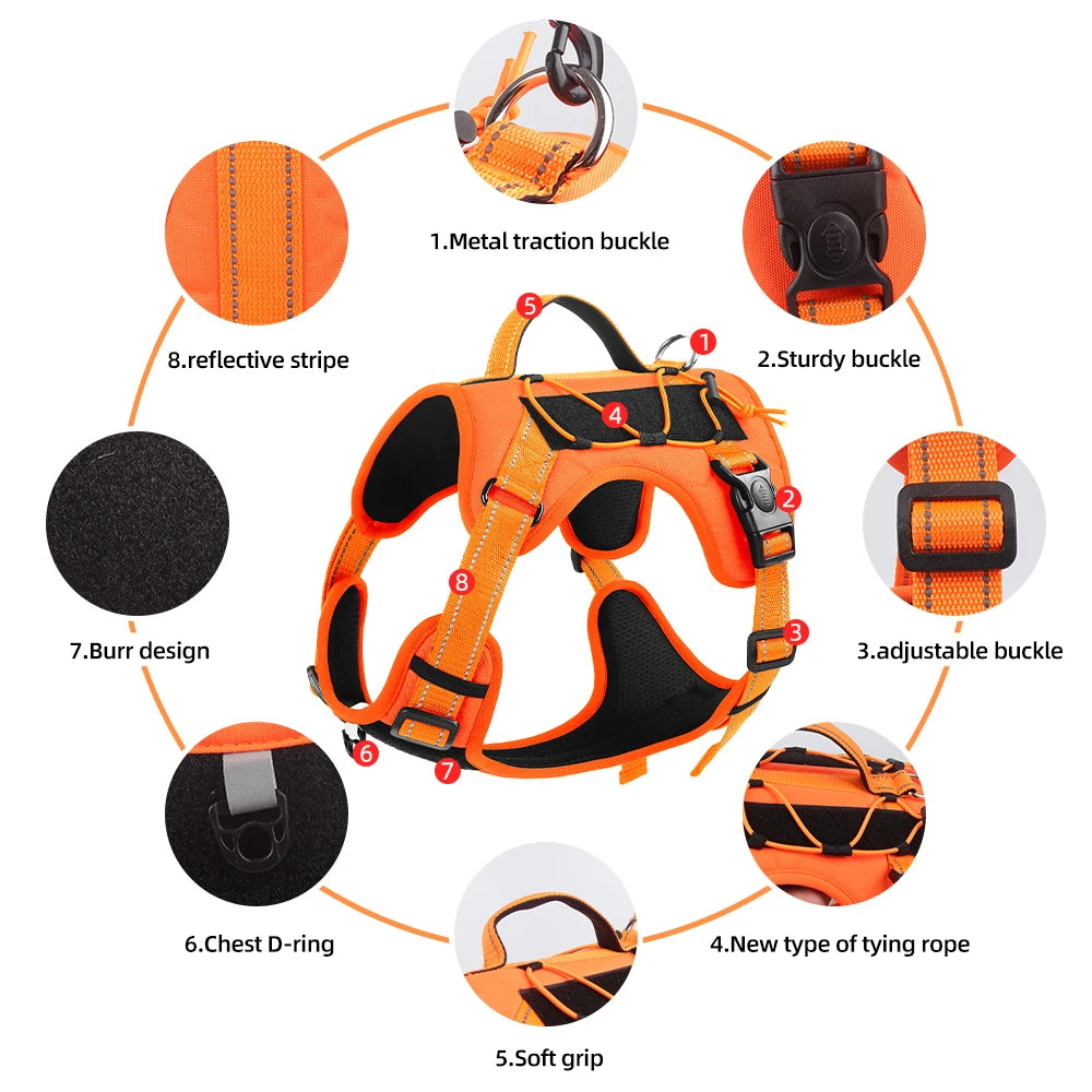 Tactical Reflective Dog Vest Harness – Escape-Proof, Heavy-Duty for Medium & Large Dogs