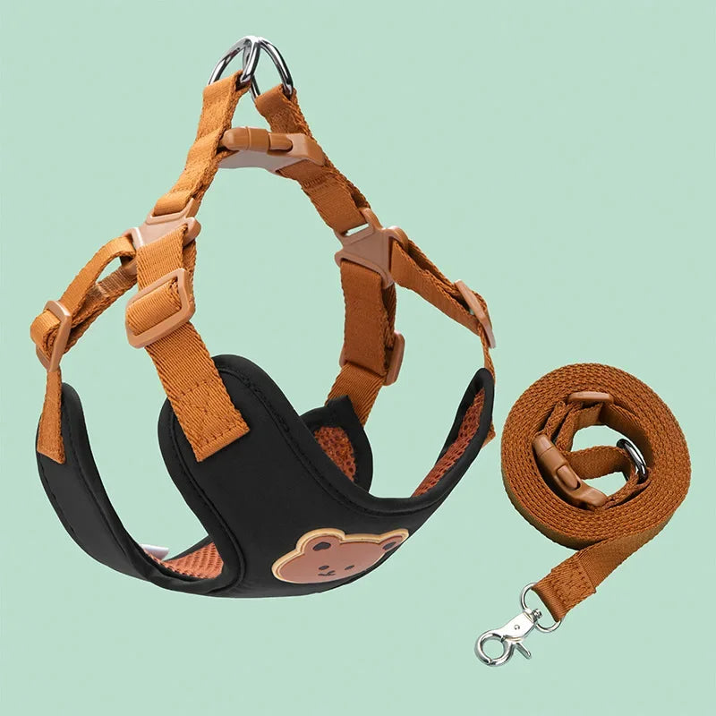 Cute Bear Pattern Dog Harness & Leash Set – Breathable Adjustable Vest for Small Dogs