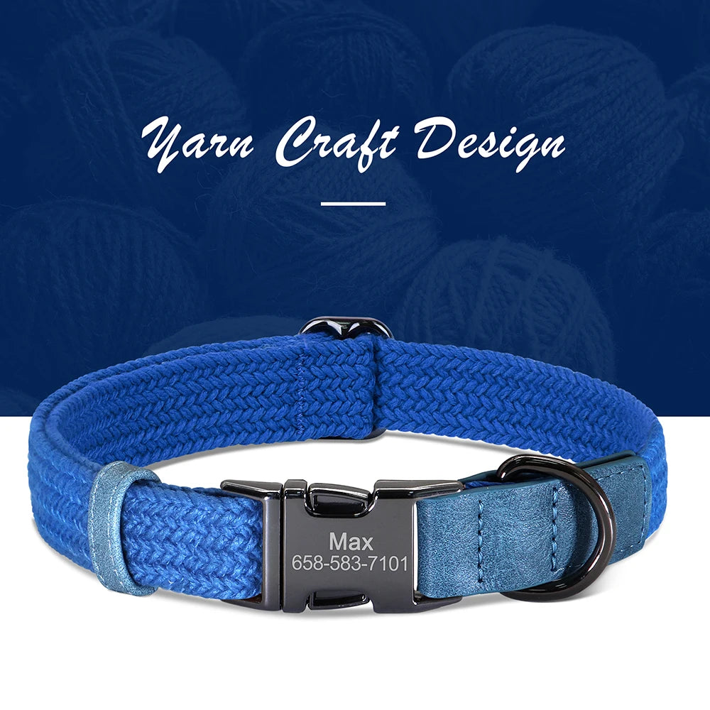 Custom Engraved Nylon Dog Collar with Name Buckle – Adjustable for Small to Large Dogs