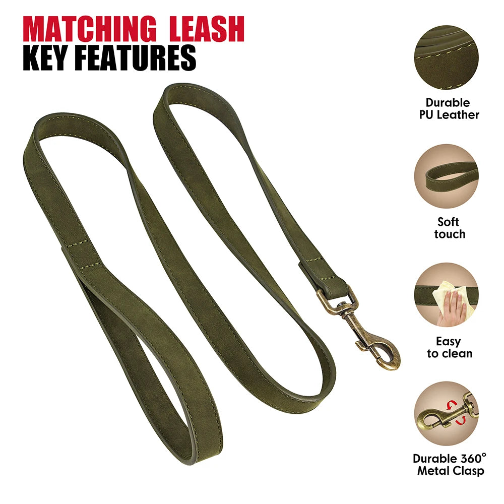 PU Leather Dog Collar & Leash Set – Adjustable, Durable & Soft for Small to Large Dogs