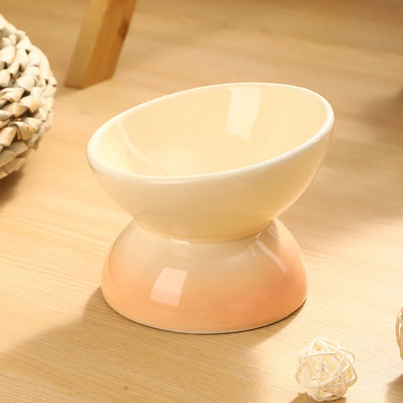 Tilted Ceramic Elevated Cat Bowl – Dishwasher & Microwave Safe Pet Feeder