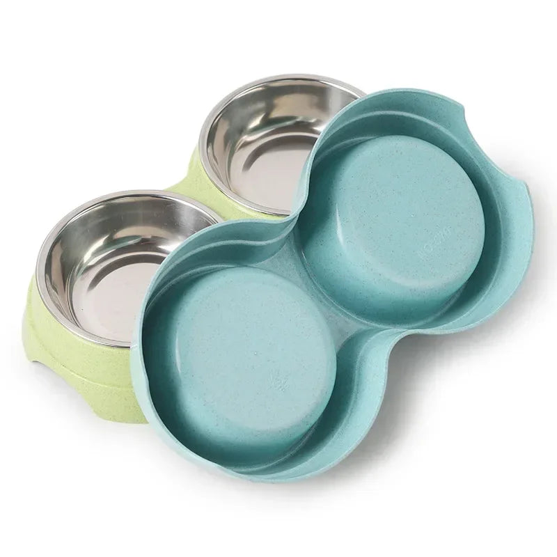 Stainless Steel Double Pet Bowl Set – Food & Water Feeder for Dogs & Cats