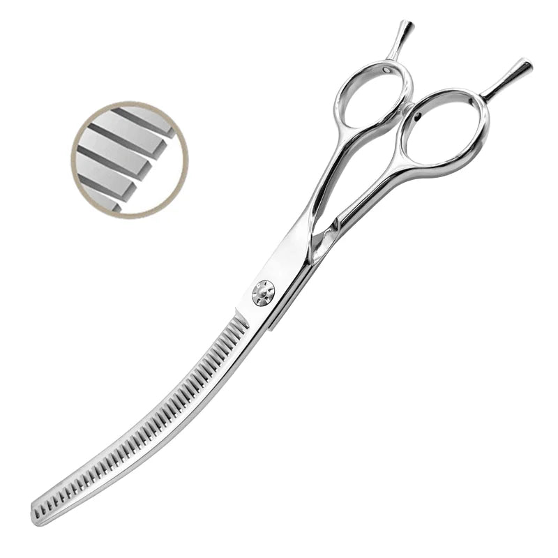 Professional Pet Grooming Thinning Scissors – 7-Inch Curved & Straight for Dogs & Cats