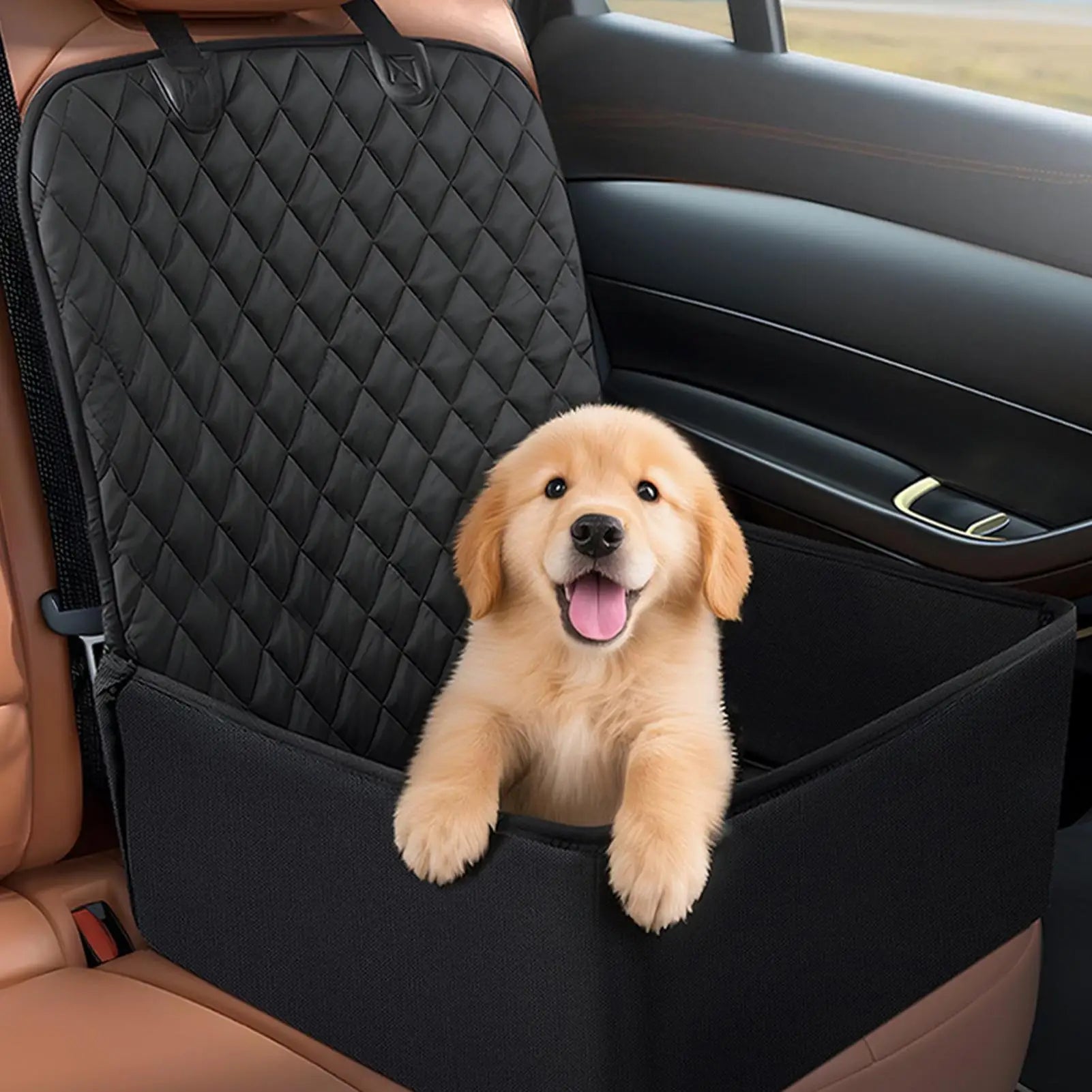 Pet Booster Car Seat with Adjustable Barrier & Storage Pockets – Small to Medium Dogs