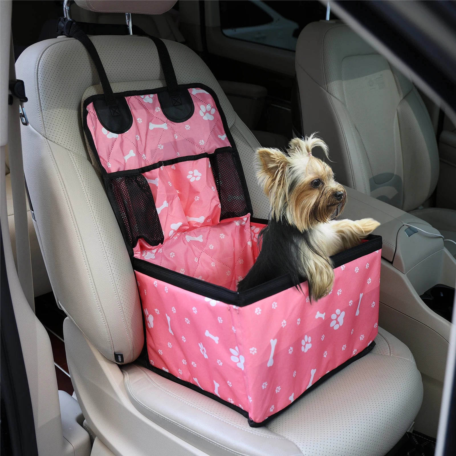 Dog Car Seat with Storage Pockets & Safety Fence – Small to Medium Dogs
