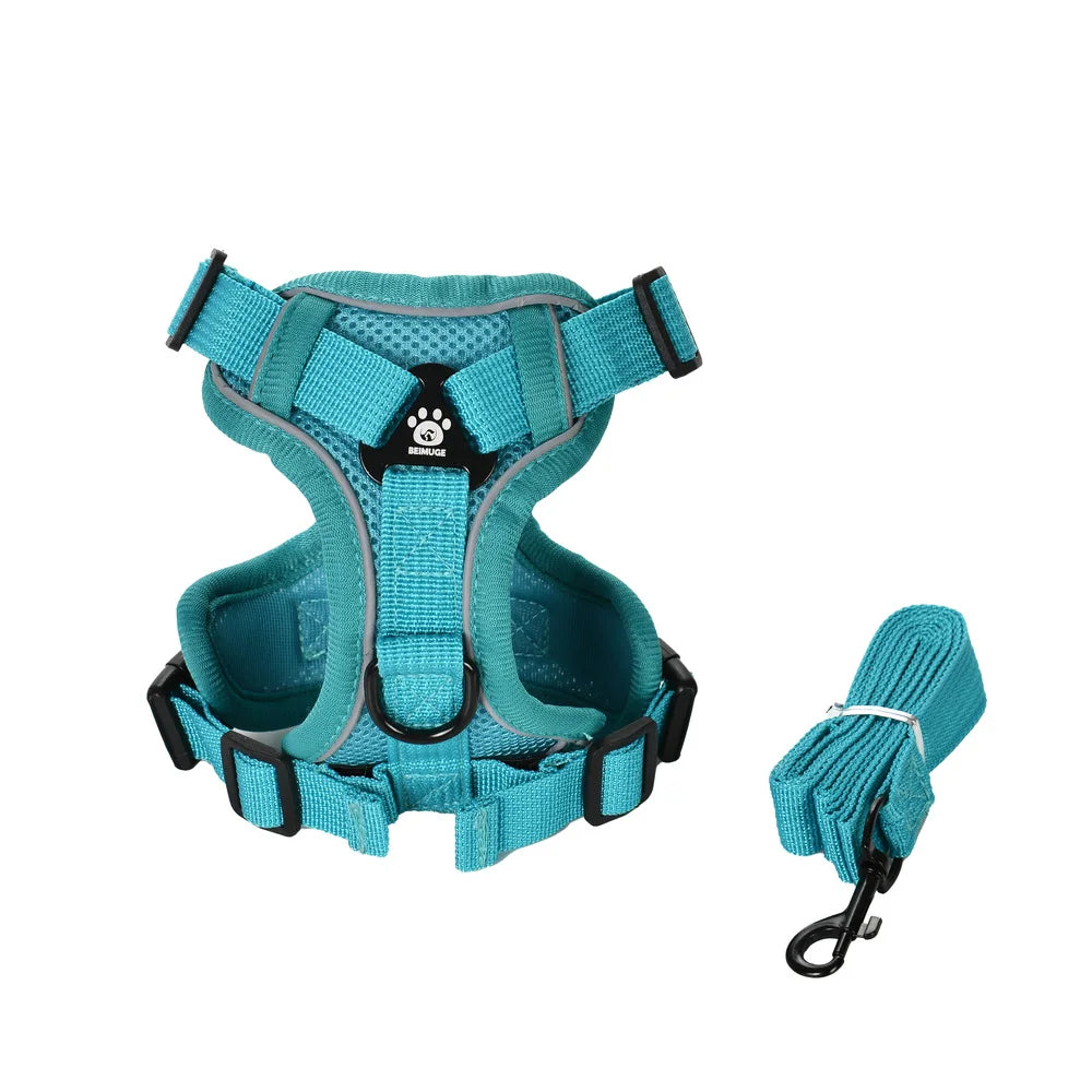 Reflective Adjustable Dog & Cat Harness Leash Set – Breathable Nylon Vest for Hiking & Walking