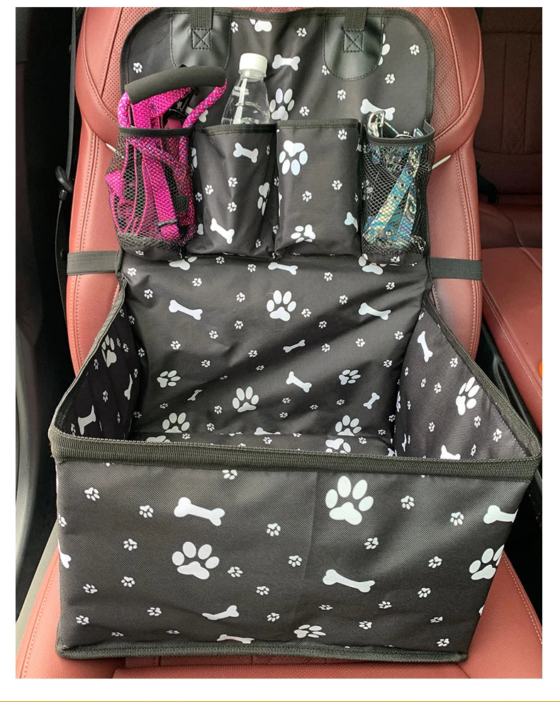 Foldable Dog Car Seat Basket with Storage Pockets – Small to Medium Dogs