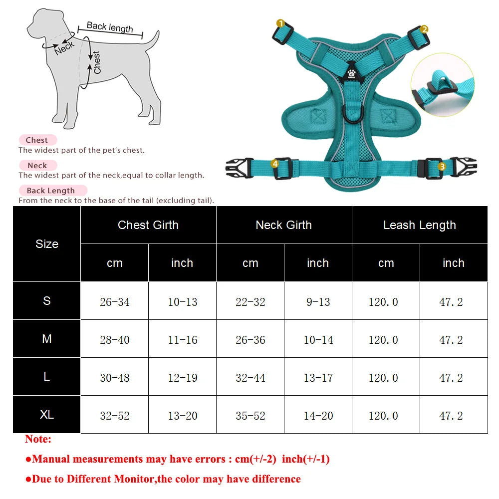 Reflective Adjustable Dog & Cat Harness Leash Set – Breathable Nylon Vest for Hiking & Walking