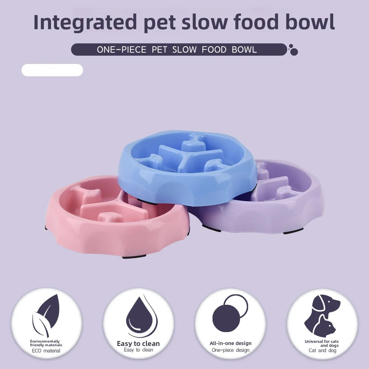 Anti-Choking Slow Food Bowl for Dogs & Cats – Anti-Slip PP Feeder