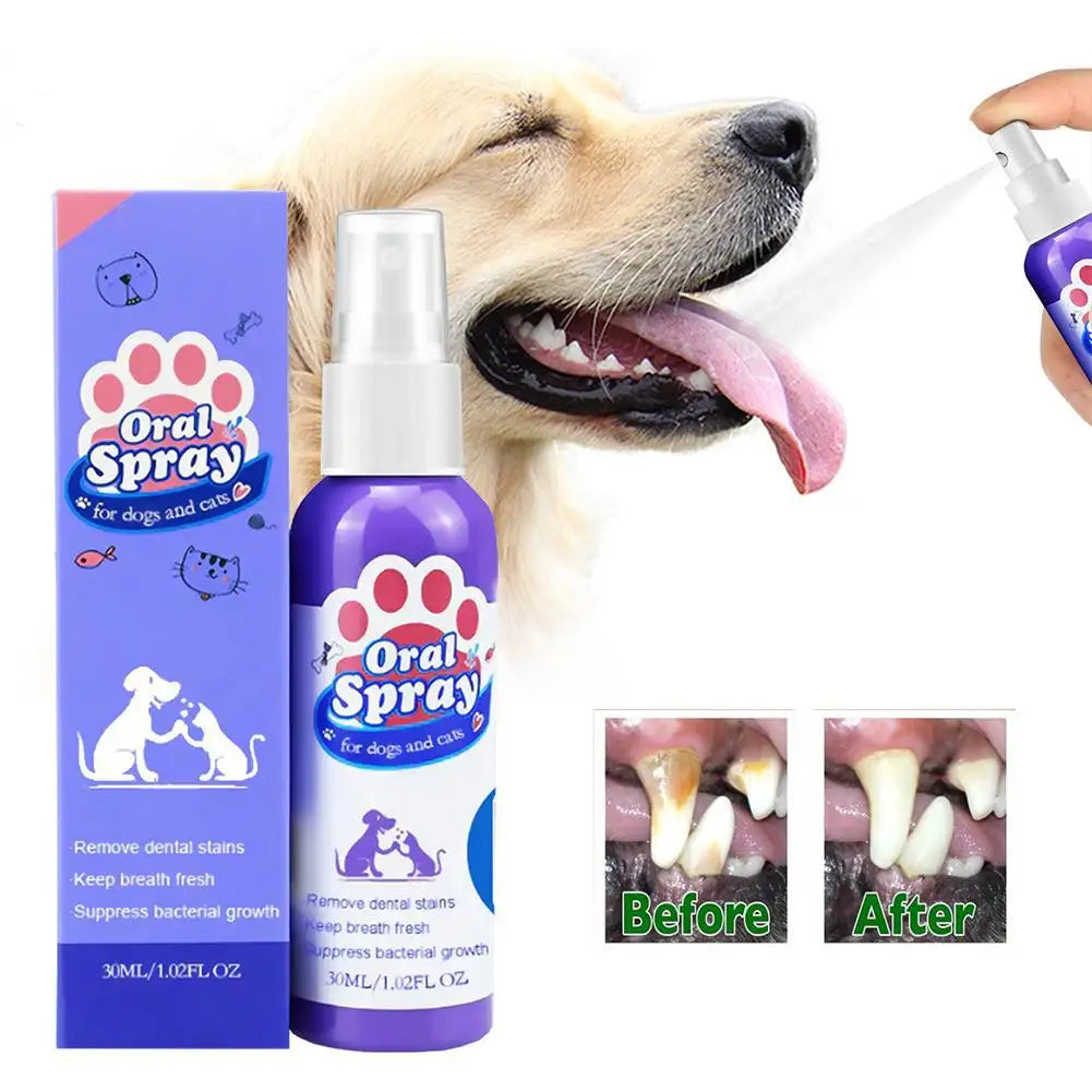 Pet Teeth Cleaning Spray – Removes Stains, Prevents Calculus & Freshens Breath for Dogs & Cats (30ml)