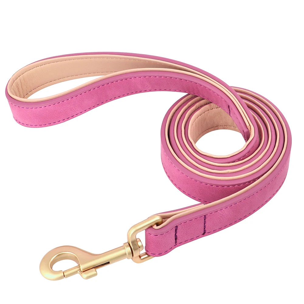 Personalized PU Leather Dog Collar & Leash Set – Free Custom ID Nameplate