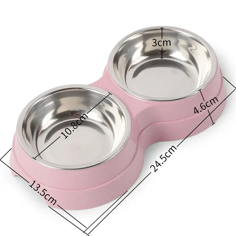 Stainless Steel Double Pet Bowl Set – Food & Water Feeder for Dogs & Cats
