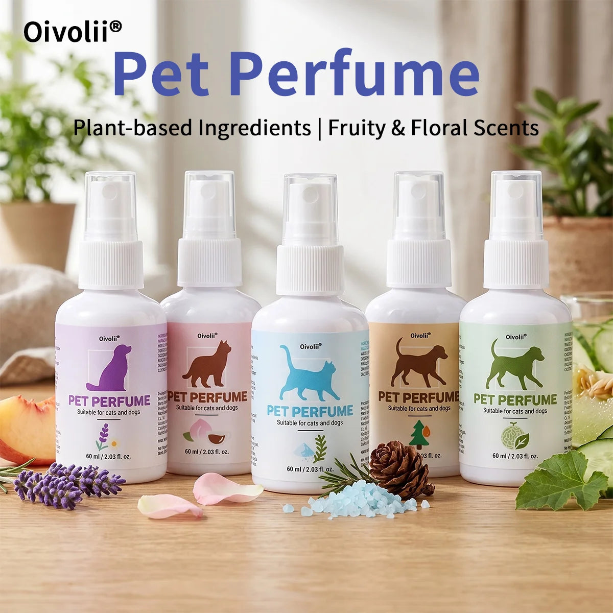 Pet Deodorizing & Fragrance Spray – Long-Lasting Body Odor Eliminator for Dogs & Cats (60ml)
