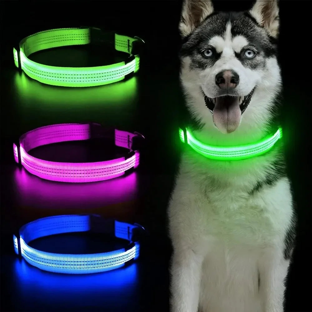Reflective Nylon LED Dog Collar – 3 Light Modes