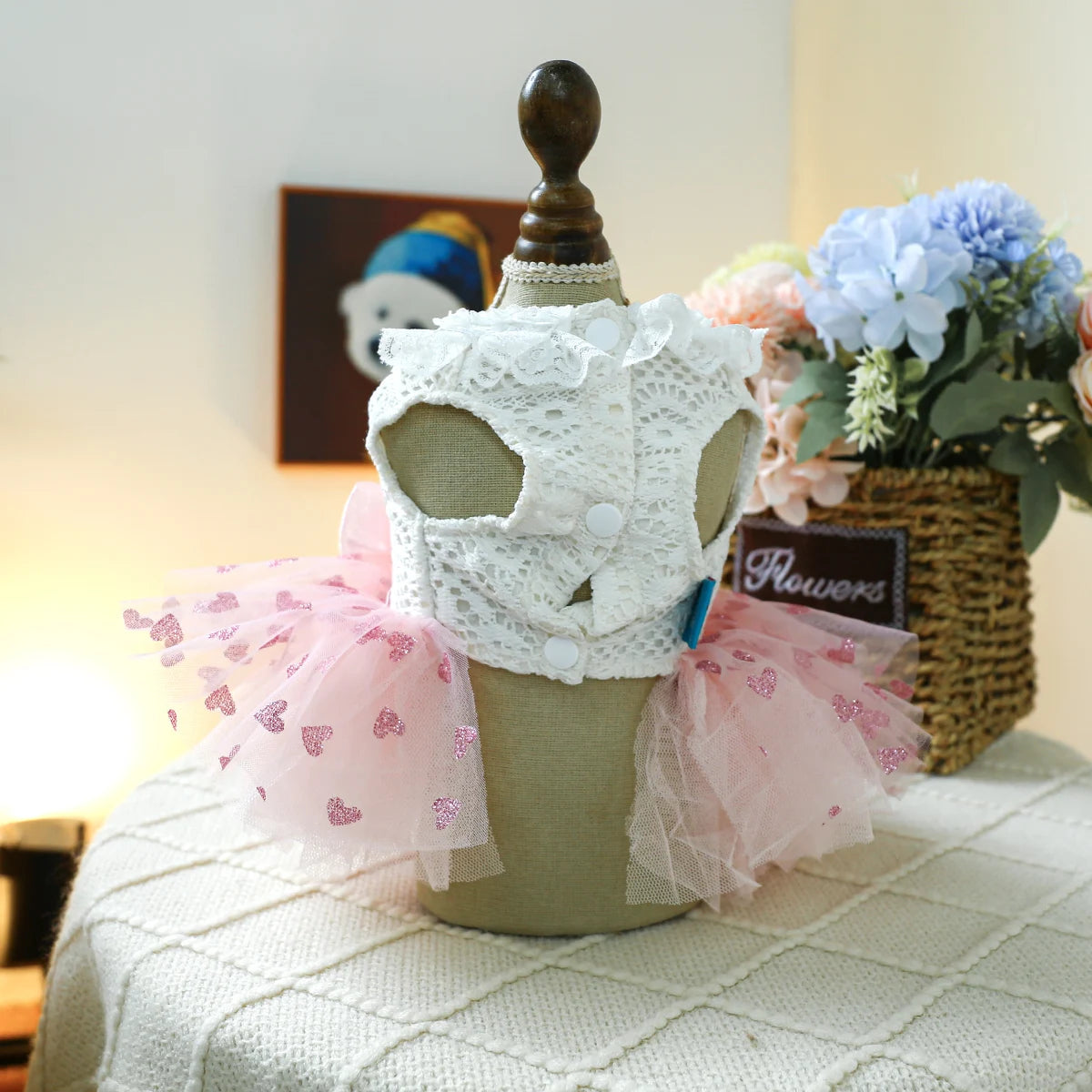 Pink Heart Puff Skirt Princess Dress for Dogs