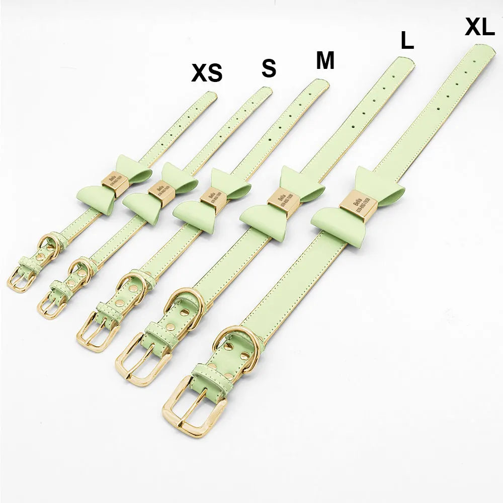 Personalized Engraved Bowknot Dog Collar – Soft PU Leather Adjustable Collar for Dogs & Cats