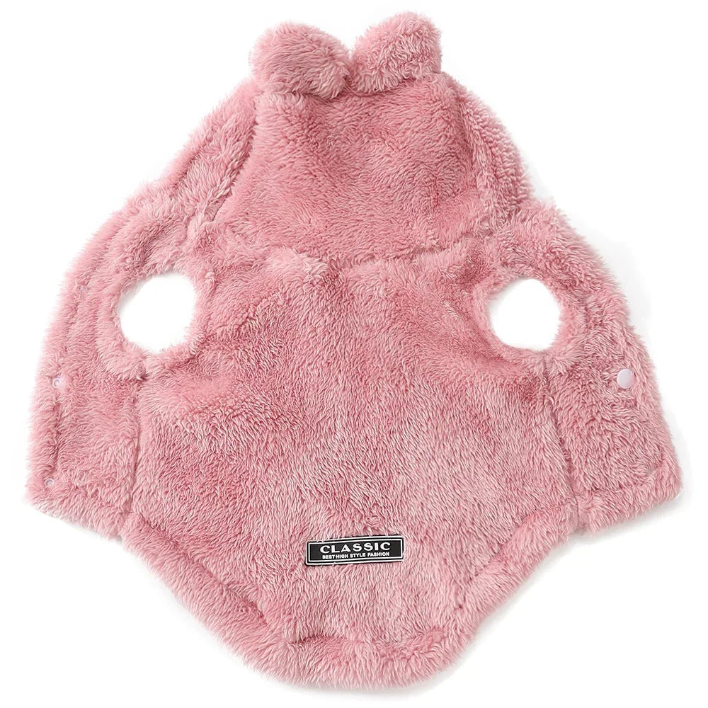 Hooded Fleece Cat & Dog Jacket with Rabbit Ears – Warm Winter Coat for Small Pets