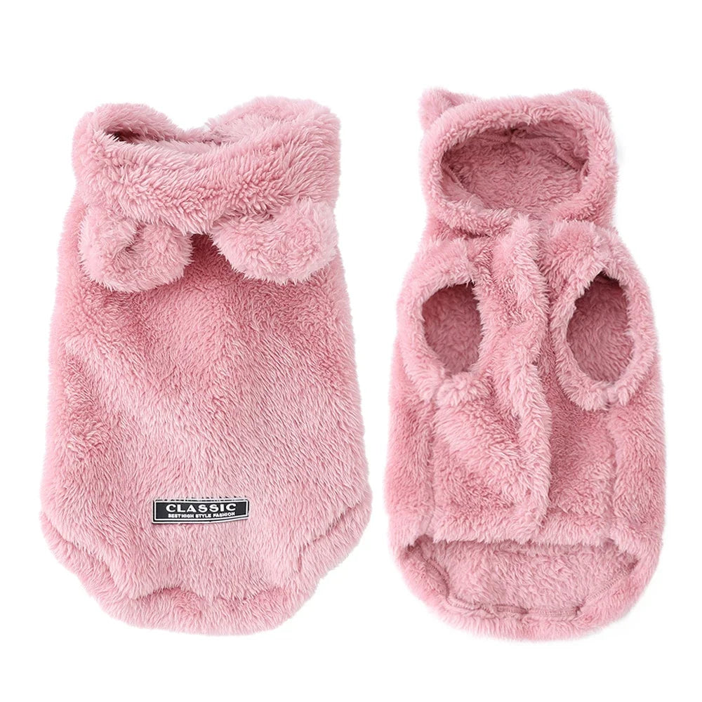 Hooded Fleece Cat & Dog Jacket with Rabbit Ears – Warm Winter Coat for Small Pets