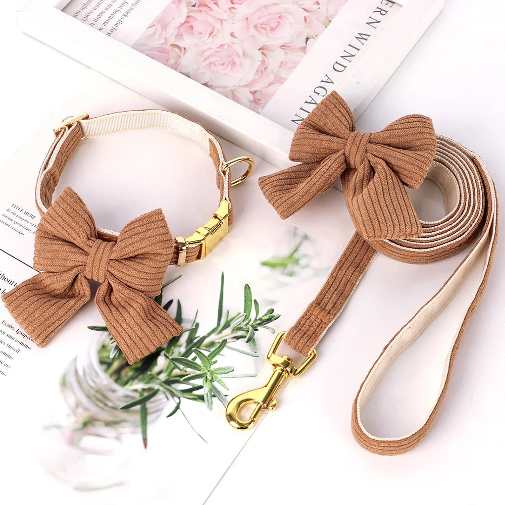 Cute Bowknot Dog Collar & Leash Set – Soft Velvet Walking Lead for Small & Medium Dogs
