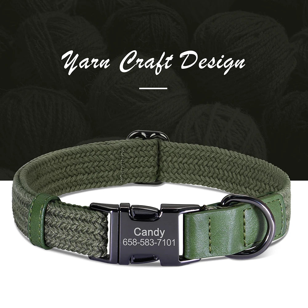 Custom Engraved Nylon Dog Collar with Name Buckle – Adjustable for Small to Large Dogs